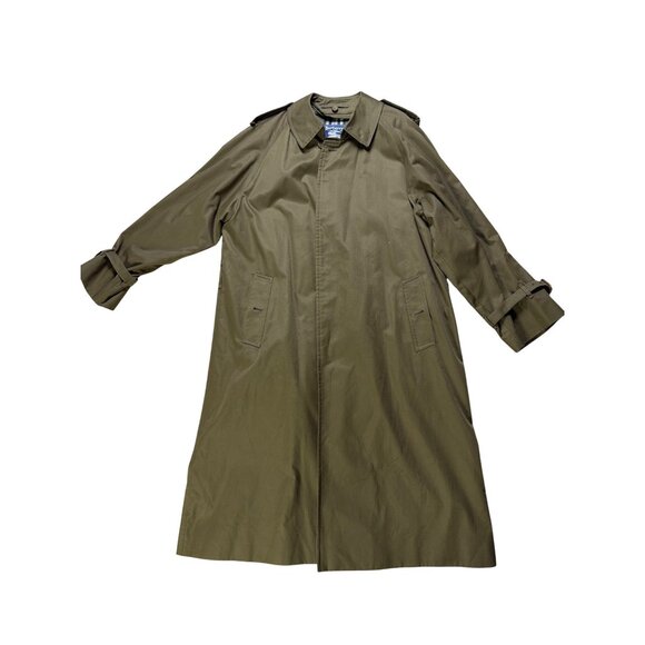 Burberrys Vintage Olive Green Trench Coat With Plaid Lining size 54 Long